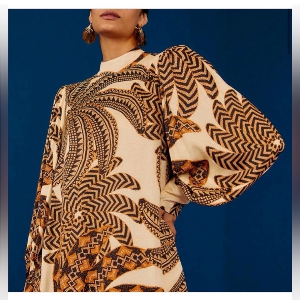 FARM Rio Cream and Brown Patterned Blouse